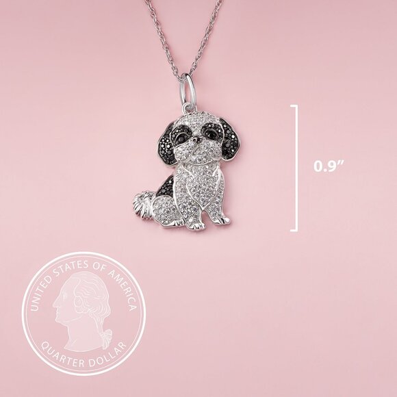 Shih Tzu Pet Lovers Dog Breed Puppy Owners Rhodium Sterling Silver CZ Necklace - Picture 6 of 9